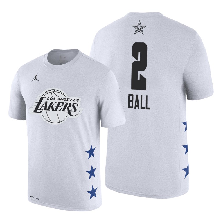 Men's Los Angeles Lakers Lonzo Ball #2 NBA 2019 Game Name & Number All-Star White Basketball T-Shirt QSJ8883XB